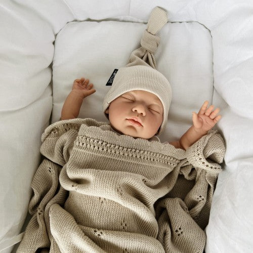 Soft cellular bamboo baby blanket - Beige - Daisy