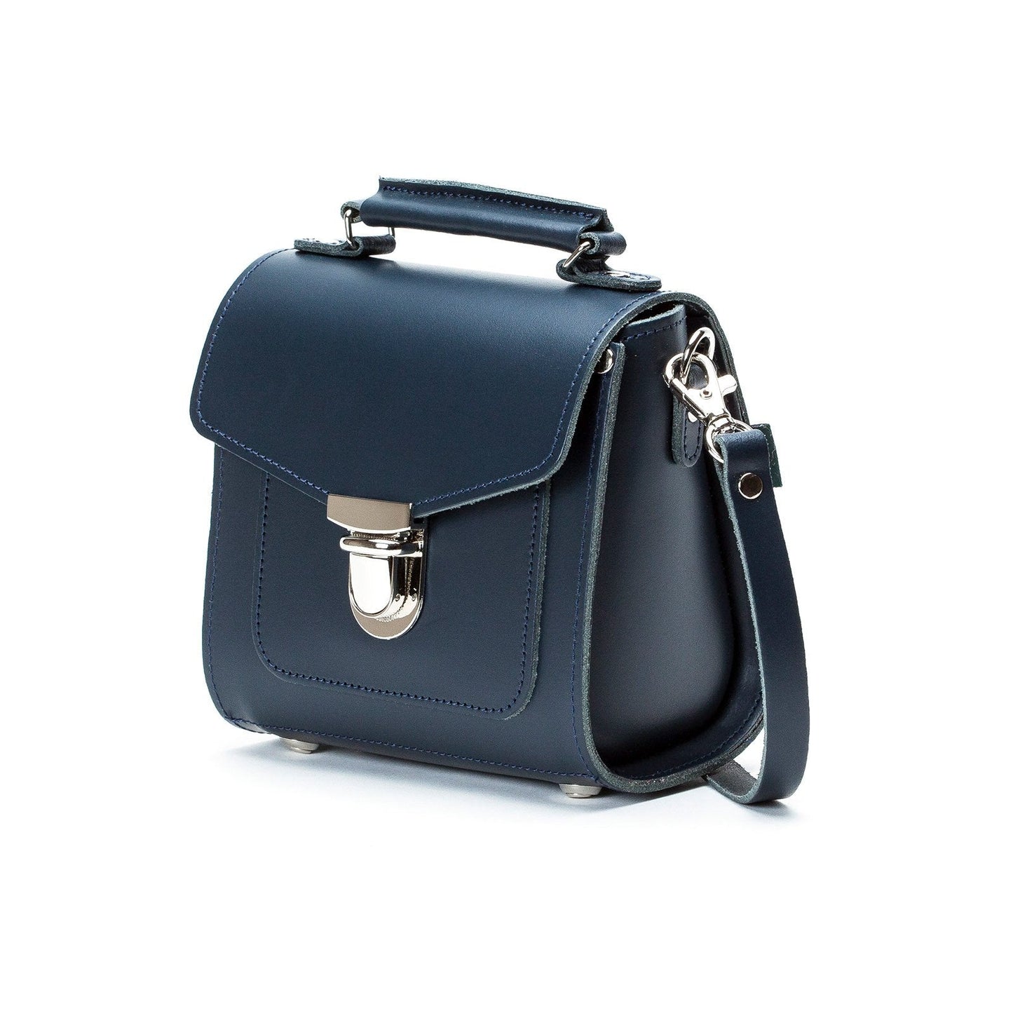 Handmade Leather Sugarcube Handbag - Navy-1