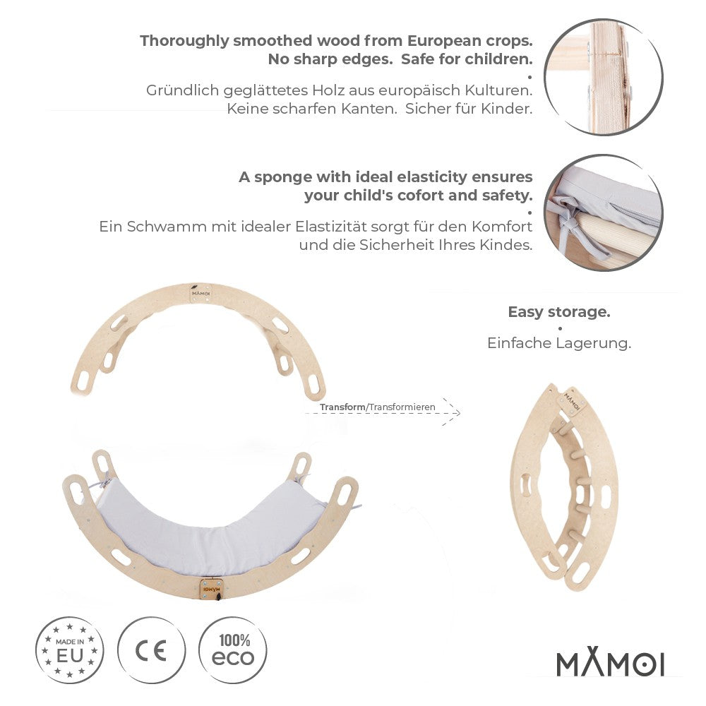 MAMOI® Toddler climbing frame indoor with cushion, Cushion for indoor climbing frame for toddlers, Baby kids climbing dome, Wooden climbing triangle for children from 1/2/3 years-1