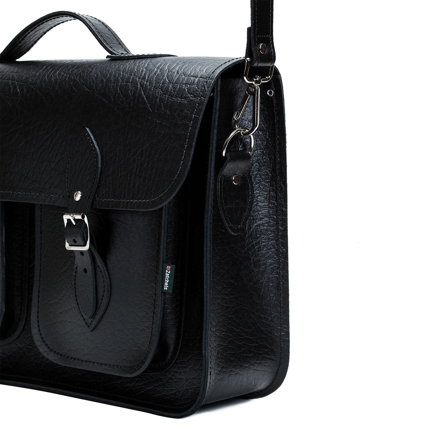Twin Pocket Executive Handmade Leather Satchel - Black-2