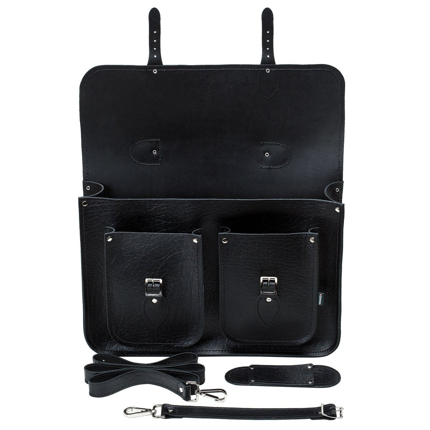 Twin Pocket Executive Handmade Leather Satchel - Black-3