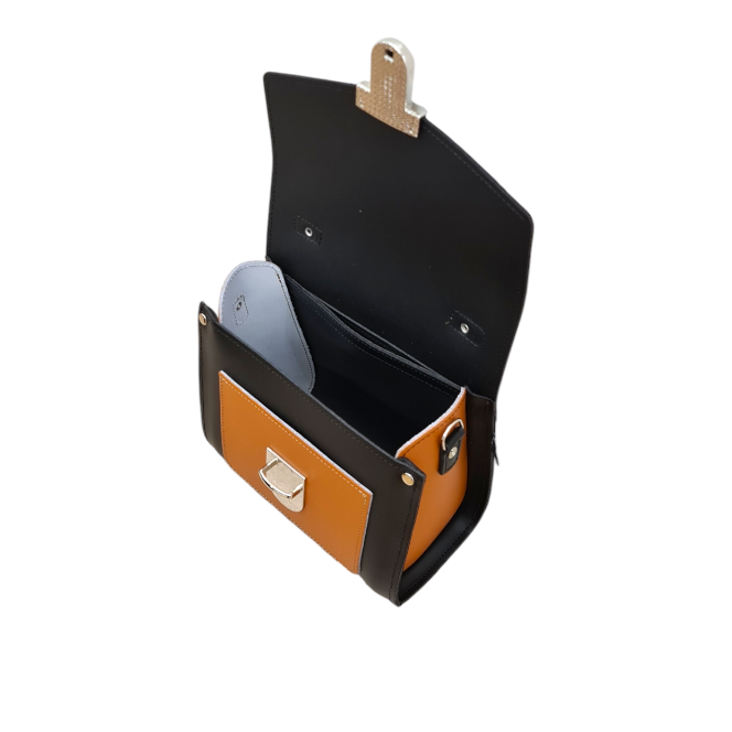 Handmade Leather Two Tone Sugarcube Handbag Black - Burnt Orange-2