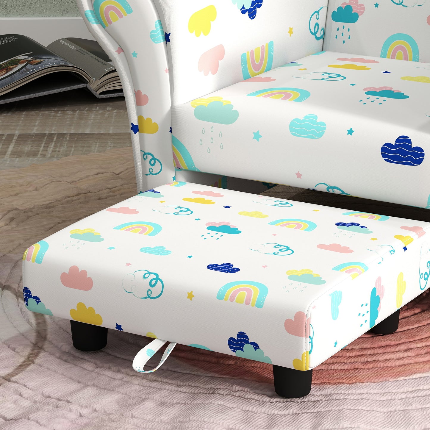 AIYAPLAY 2 Piece Kids Sofa Set with Cloud Design, Wooden Frame, for 1.5-3 Years Old, White-6