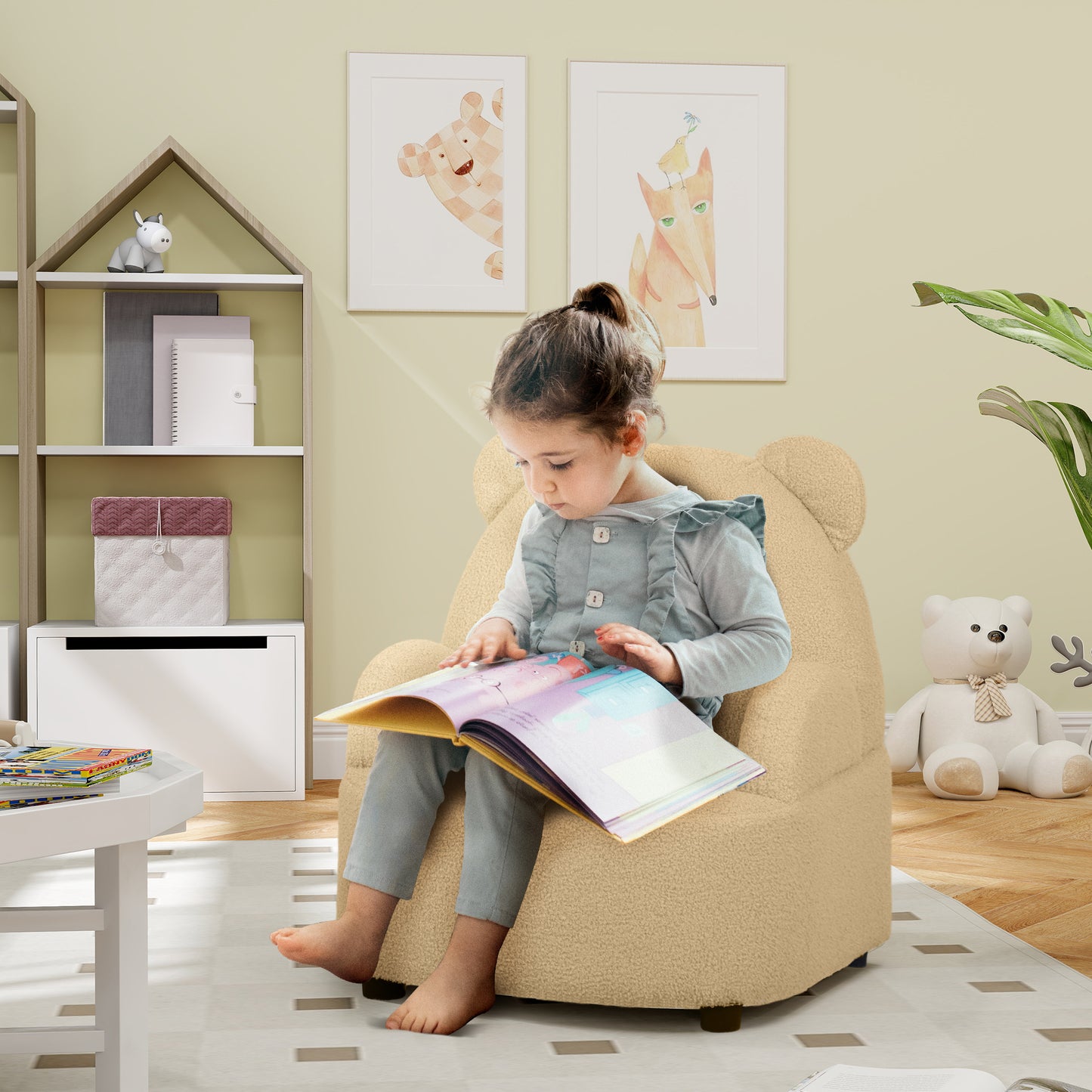 AIYAPLAY Kids Sofa Kids Armchair, Bear Shaped Toddler Chair for Bedroom Playroom Living Room, Aged 18 Months to 3 Years in Khaki-8