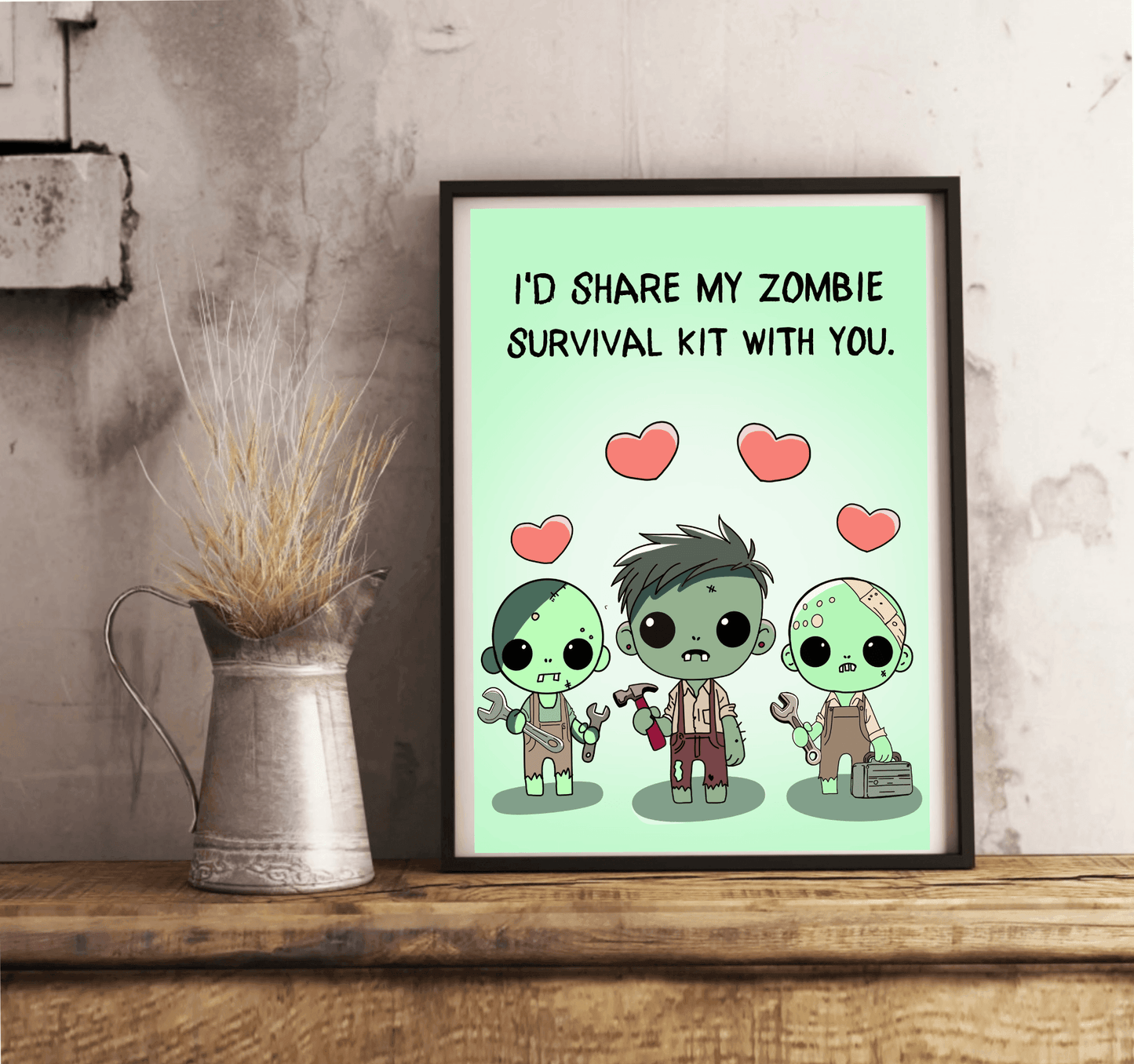 Zombie Love Art Print | Cute Survival Kit Undead Decor - mezetto KEOLIX KEOLIX