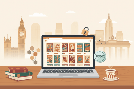 Yurtdışında yaşayan Türkler için niş Türkçe kitaplar ve USDC kripto para ile ödeme seçeneği sunan online kitap mağazası görseli - laptop ekranında Türkçe kitap kataloğu, masa üzerinde Türk kahvesi ve kitaplar