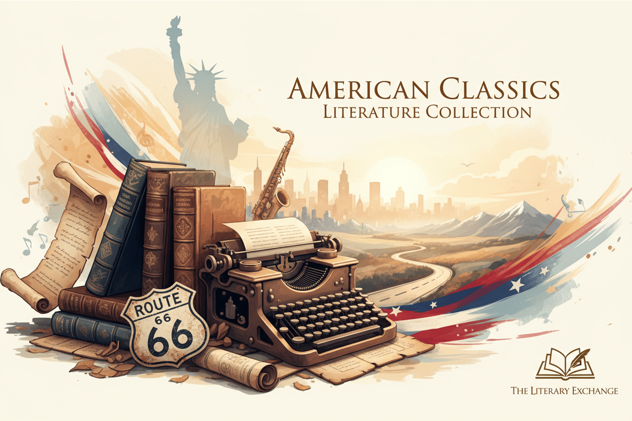 20. yüzyıl Amerikan edebiyatının önde gelen yazarlarını ve romanlarını anlatan koleksiyon görseli