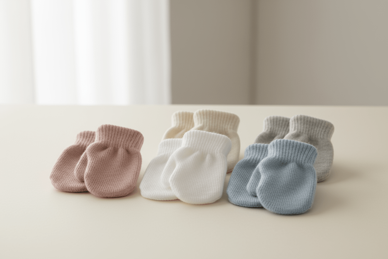 Soft cotton baby mittens in pastel colors