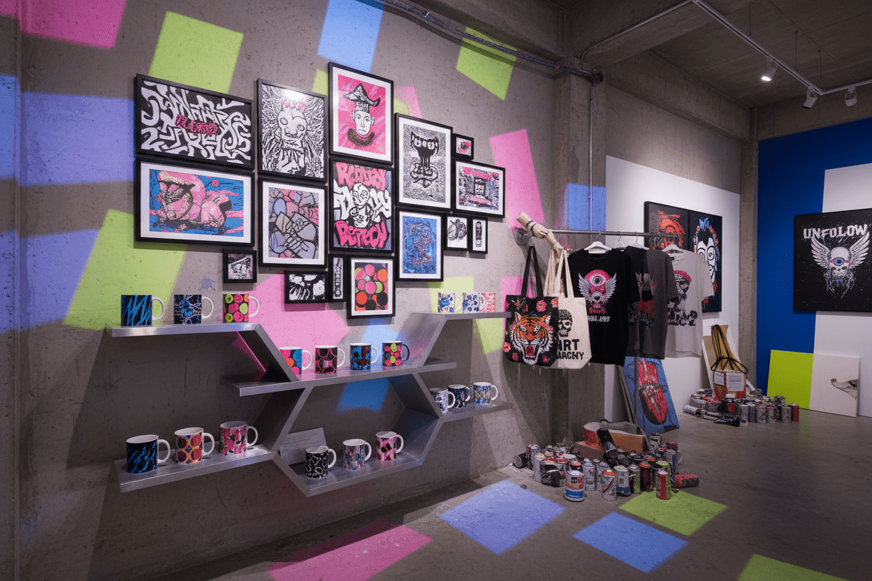 Keolix collection featuring bold art prints, quirky designer mugs, stylish tote bags, and graphic apparel with rebellious and unique designs