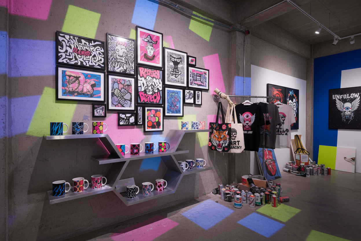 Keolix collection featuring bold art prints, quirky designer mugs, stylish tote bags, and graphic apparel with rebellious and unique designs