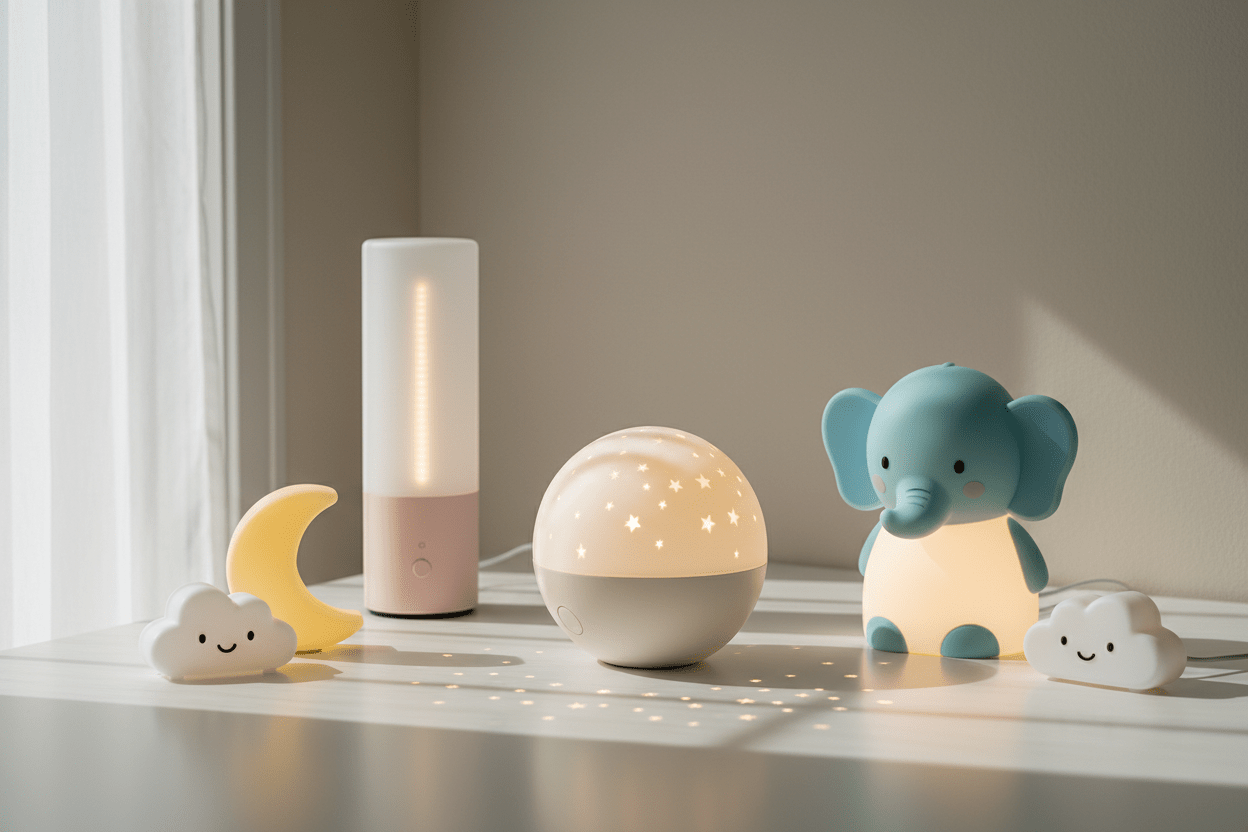 Baby night lights and nursery lamps with soft soothing glow