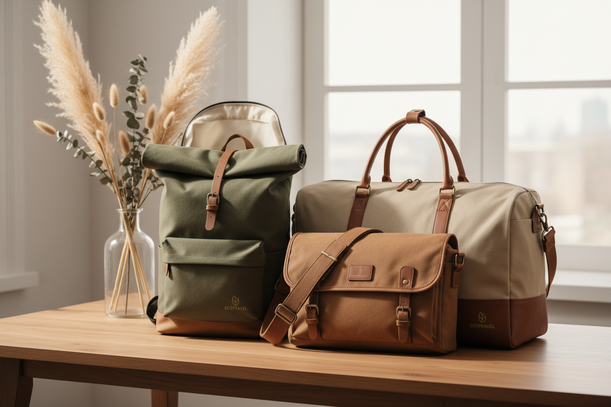 Premium canvas bags and eco-friendly luggage collection featuring sustainable backpacks, messenger bags, and travel duffels in natural earth tones