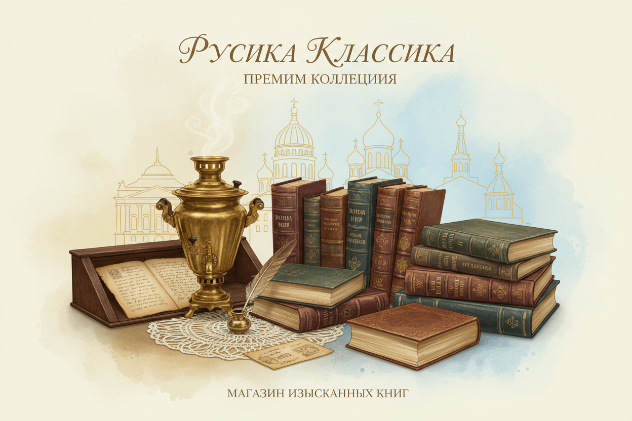 19. yüzyıl Rus edebiyatının büyük yazarlarını ve klasik romanlarını simgeleyen koleksiyon görseli