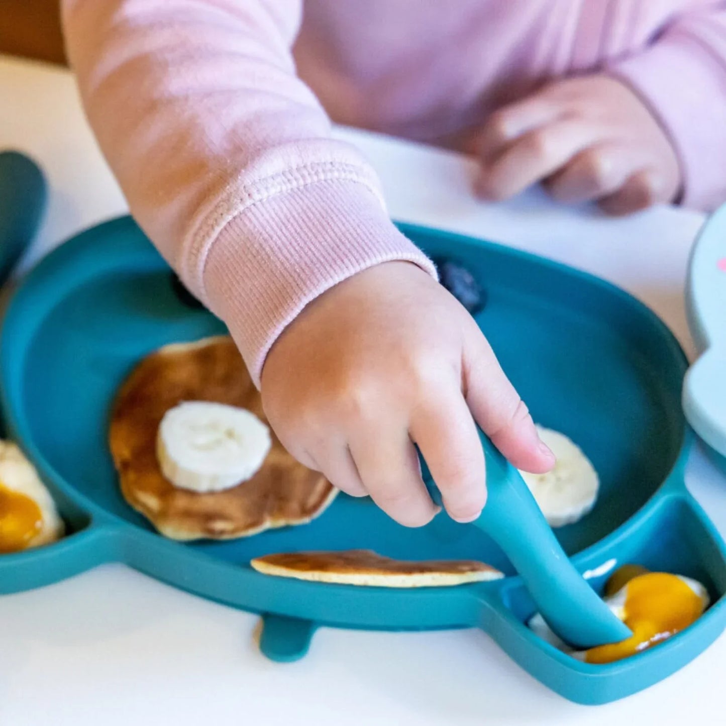 TUM TUM Silicone Weaning Bowl & Spoon Set Boris Bear - Blue
