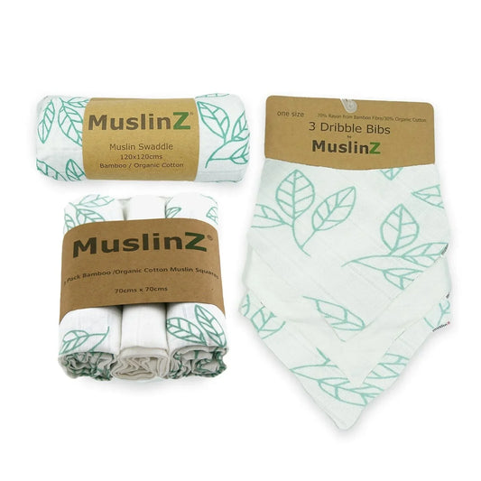 MuslinZ Bamboo/Organic Cotton Muslin Set - Aqua Leaf
