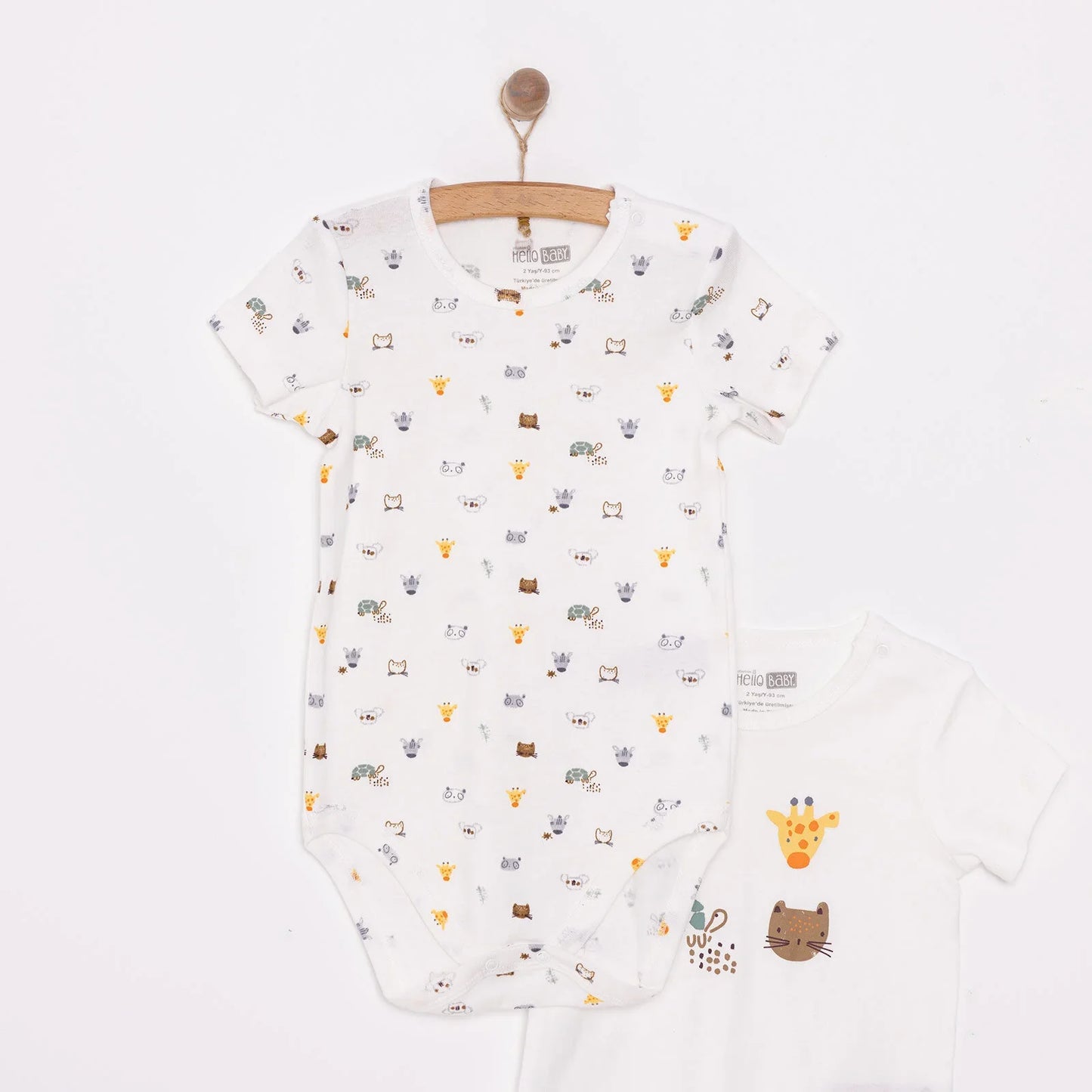 HelloBaby Unisex Baby Short Sleeve Bodysuit 2 pcs - Ecru