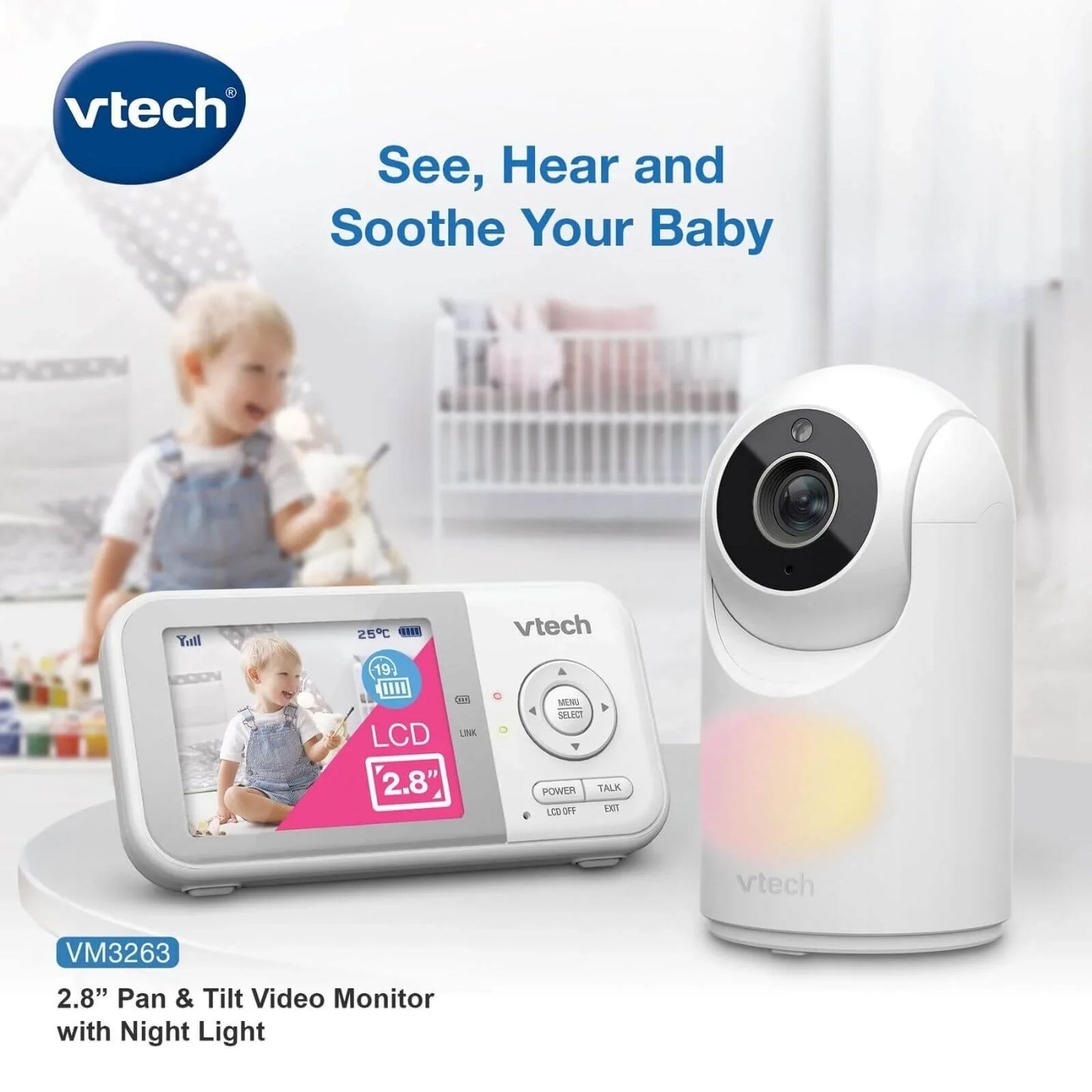 VTech - VM3263 2.8" Pan & Tilt Video Monitor with Night Light