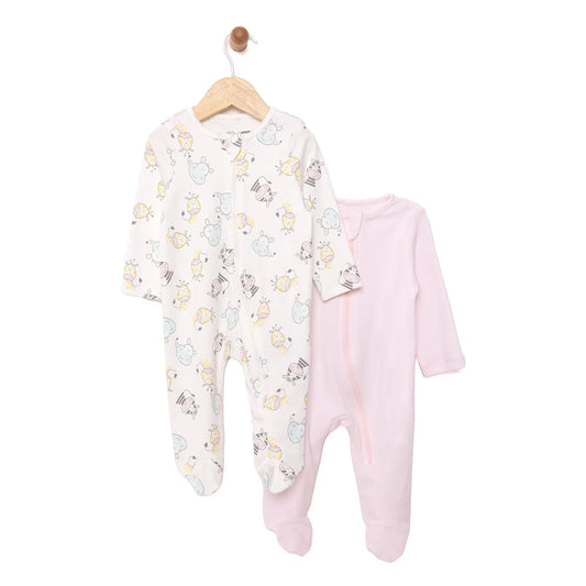 HelloBaby Newborn Girl Footed Jumpsuit - Ecru