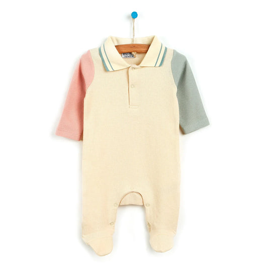 HelloBaby Newborn Polo Collar Romper - Ecru