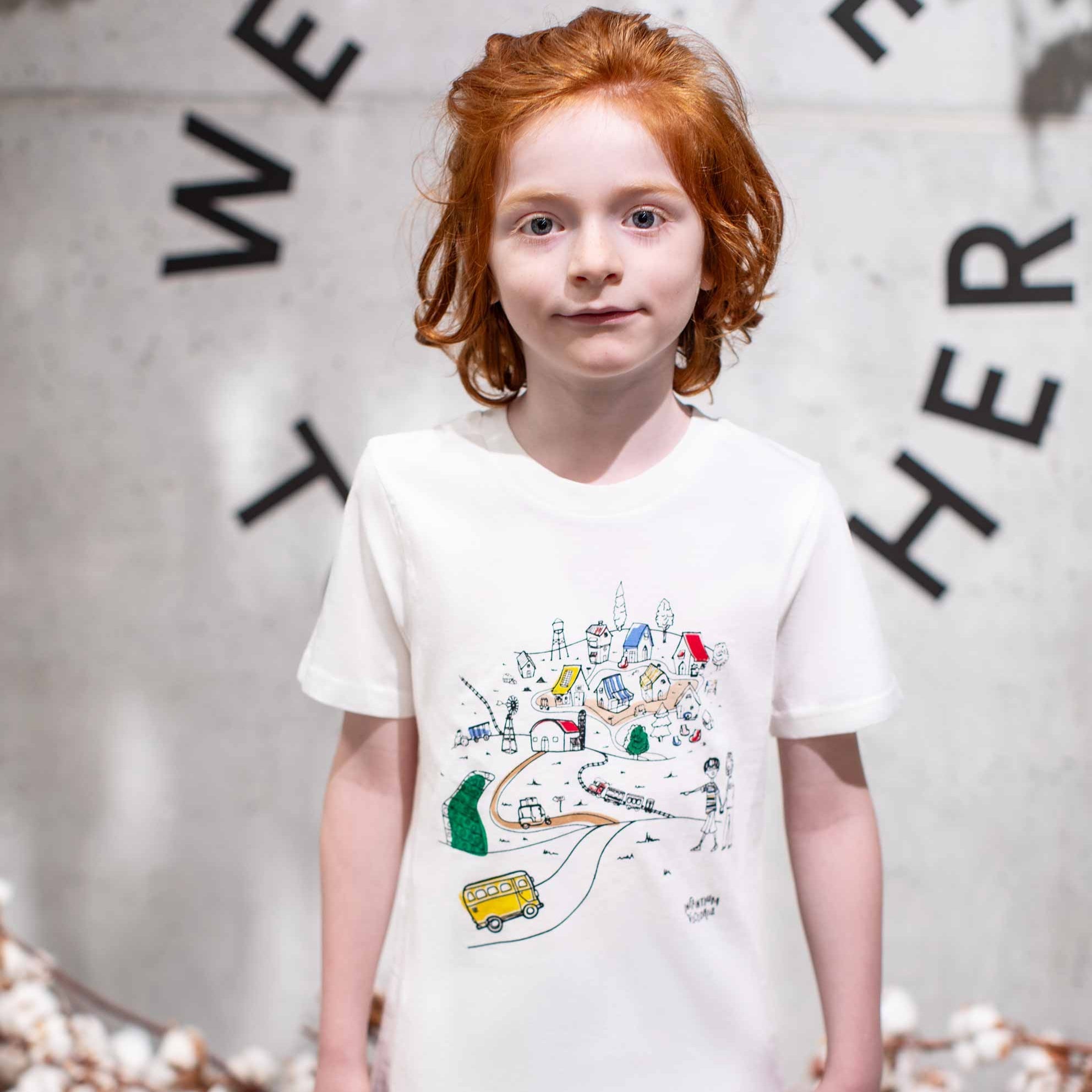 Infographics T-shirt with Printed Village for Kids-1