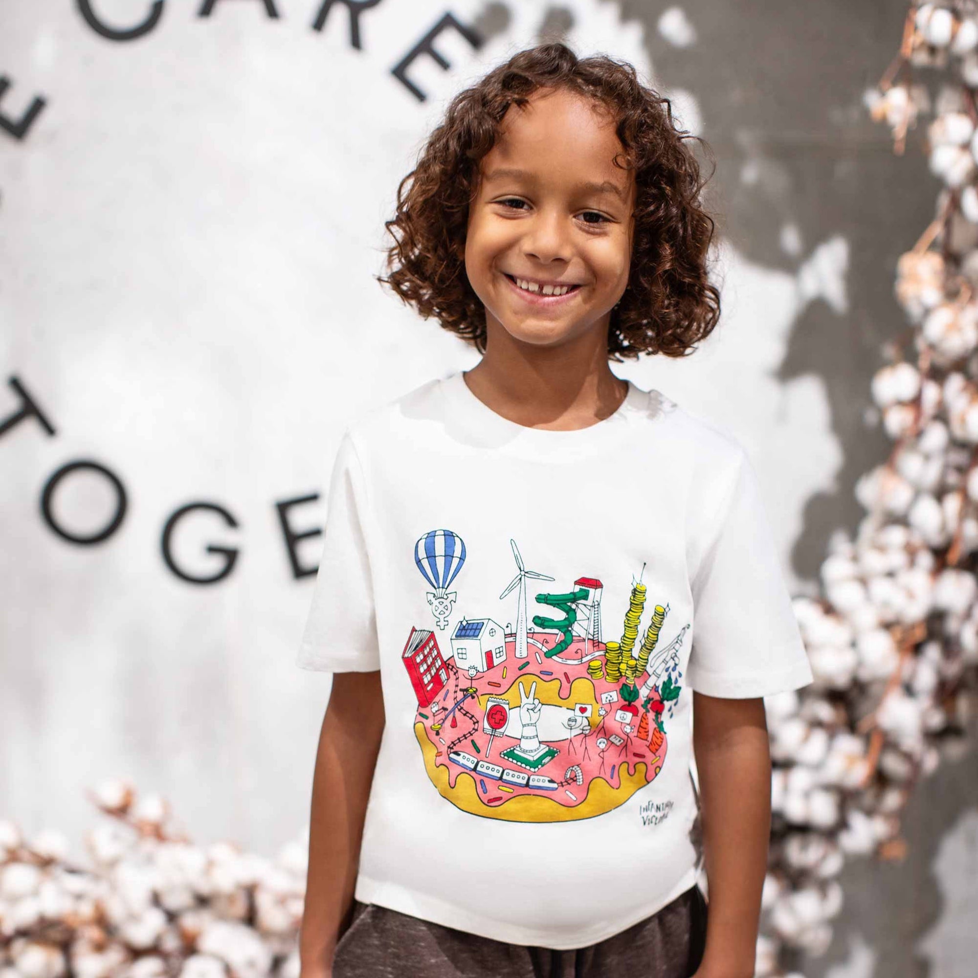 Infographics T-shirt with Printed Donut for Kids-1