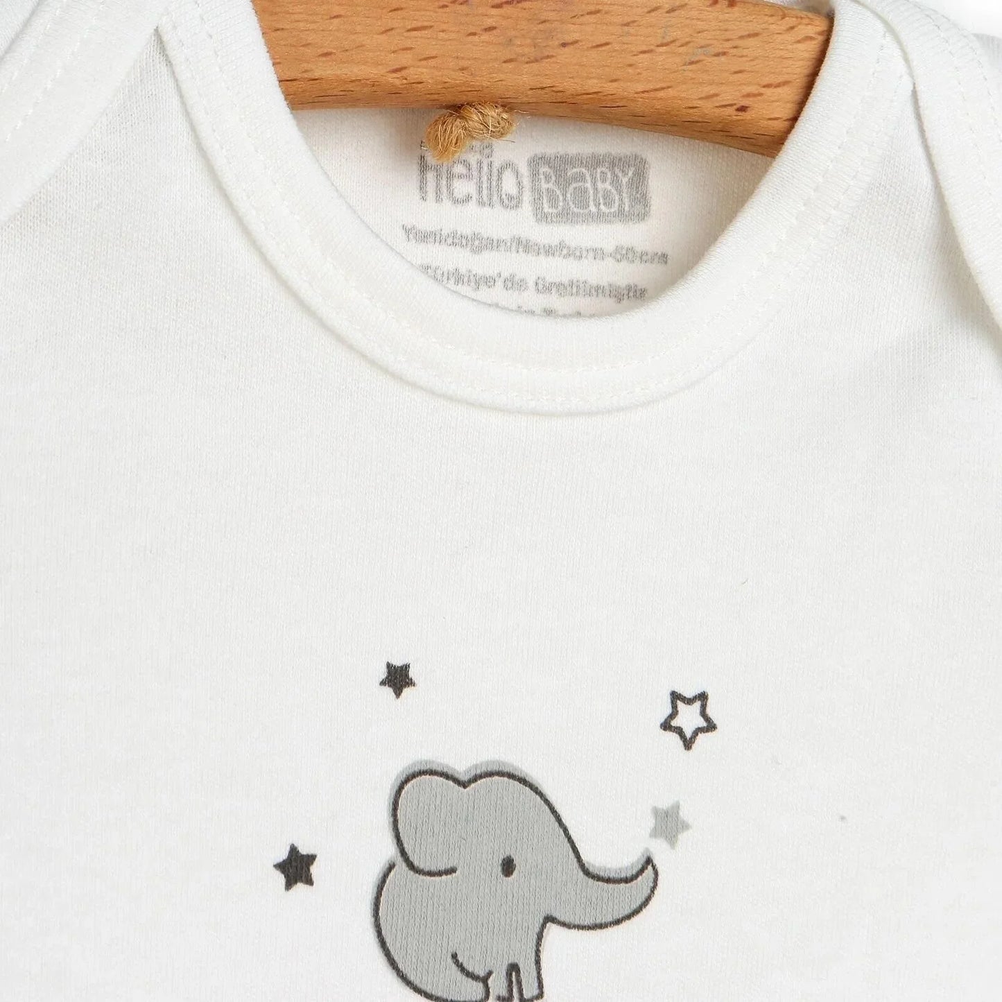 HelloBaby Newborn Baby Cute Elephant Romper Baby and Hat Set 3 pcs - Ecru