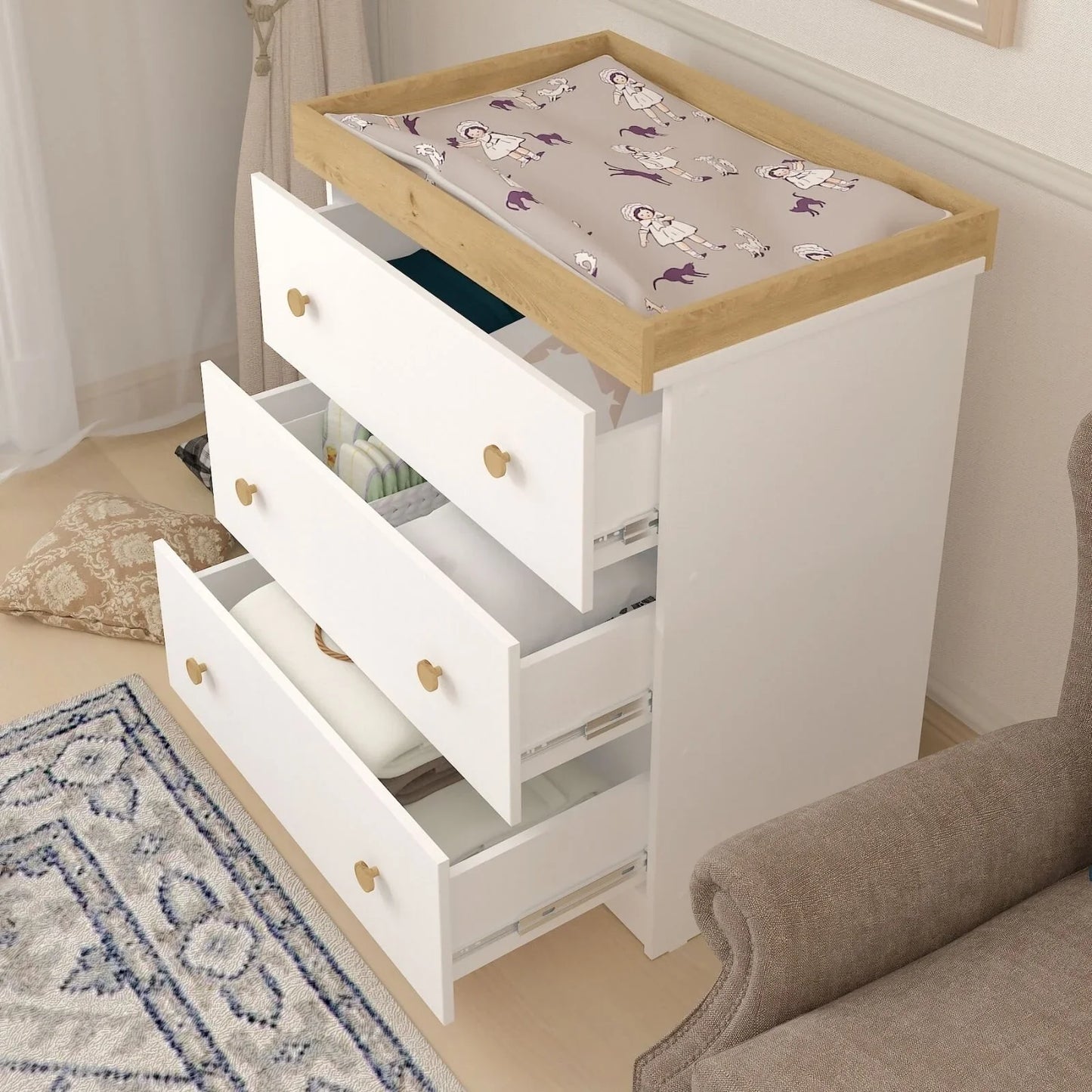 Shefa Kids 888 Changing Dresser - White/Oak