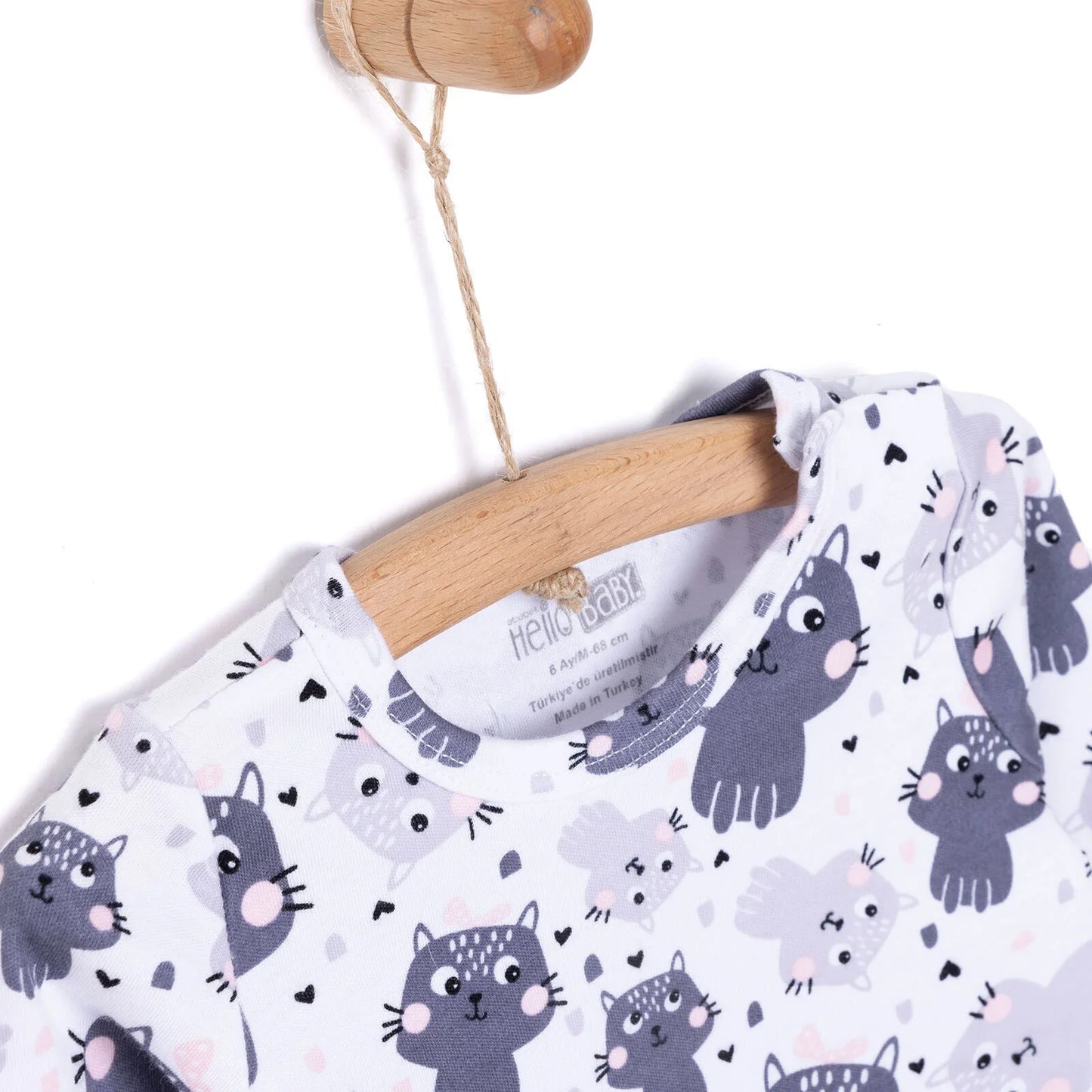 HelloBaby Girl Cat Printed Long Sleeve Bodysuit - White