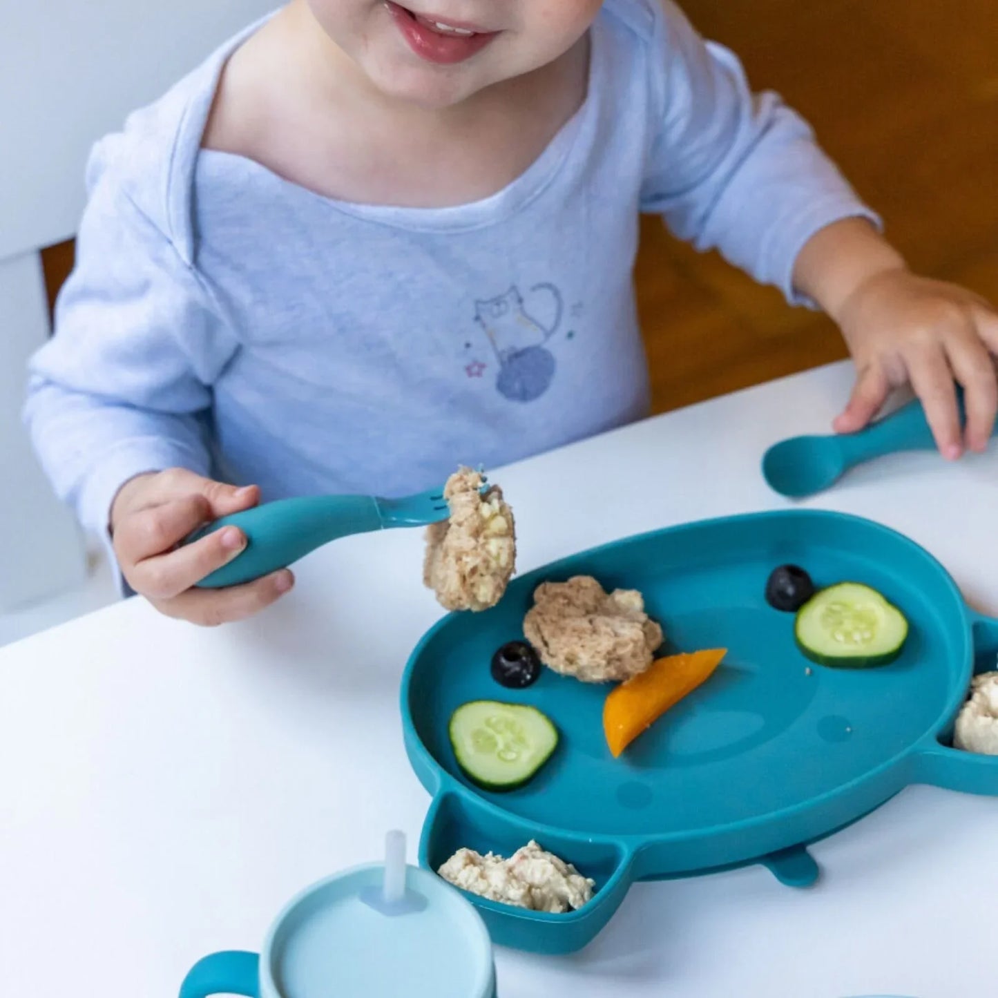 TUM TUM Silicone Weaning Bowl & Spoon Set Boris Bear - Blue