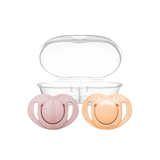 Mamajoo Orthodontic Soothers with Steriliser Box 12+ months Pack of 2 - Powder Pink & Blush