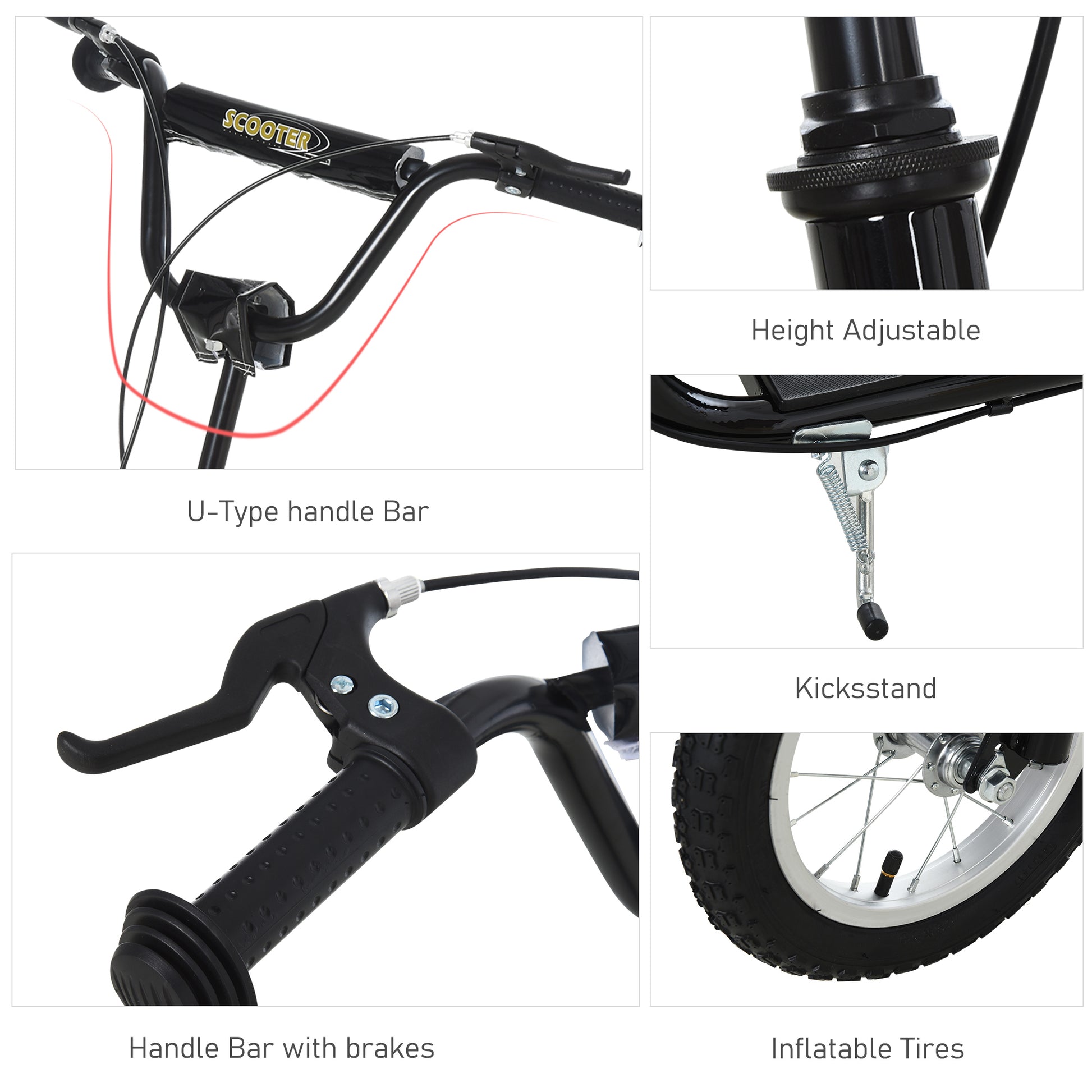 HOMCOM Teen Kids Stunt Scooter with Adjustable Handlebar, 12 Inch Rubber Tyres, Dual Brakes in Black-3