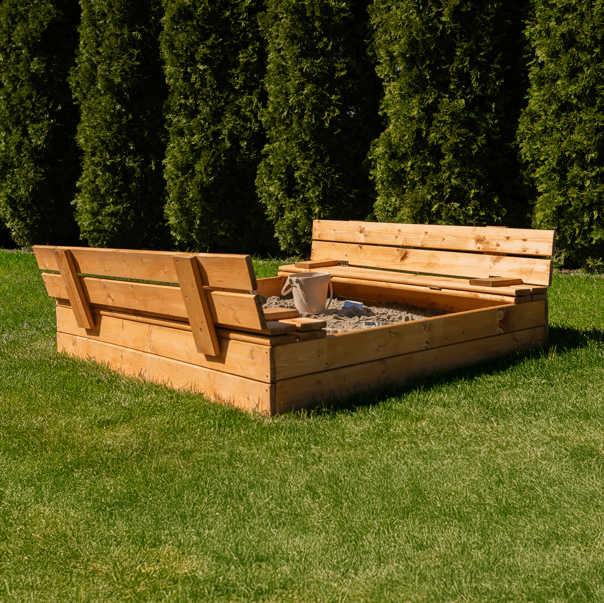 MAMOI Sandbox with cover 120x120 Sandbox Impregnated Sandbox with benches Wooden toy cover Benches 150x150-4