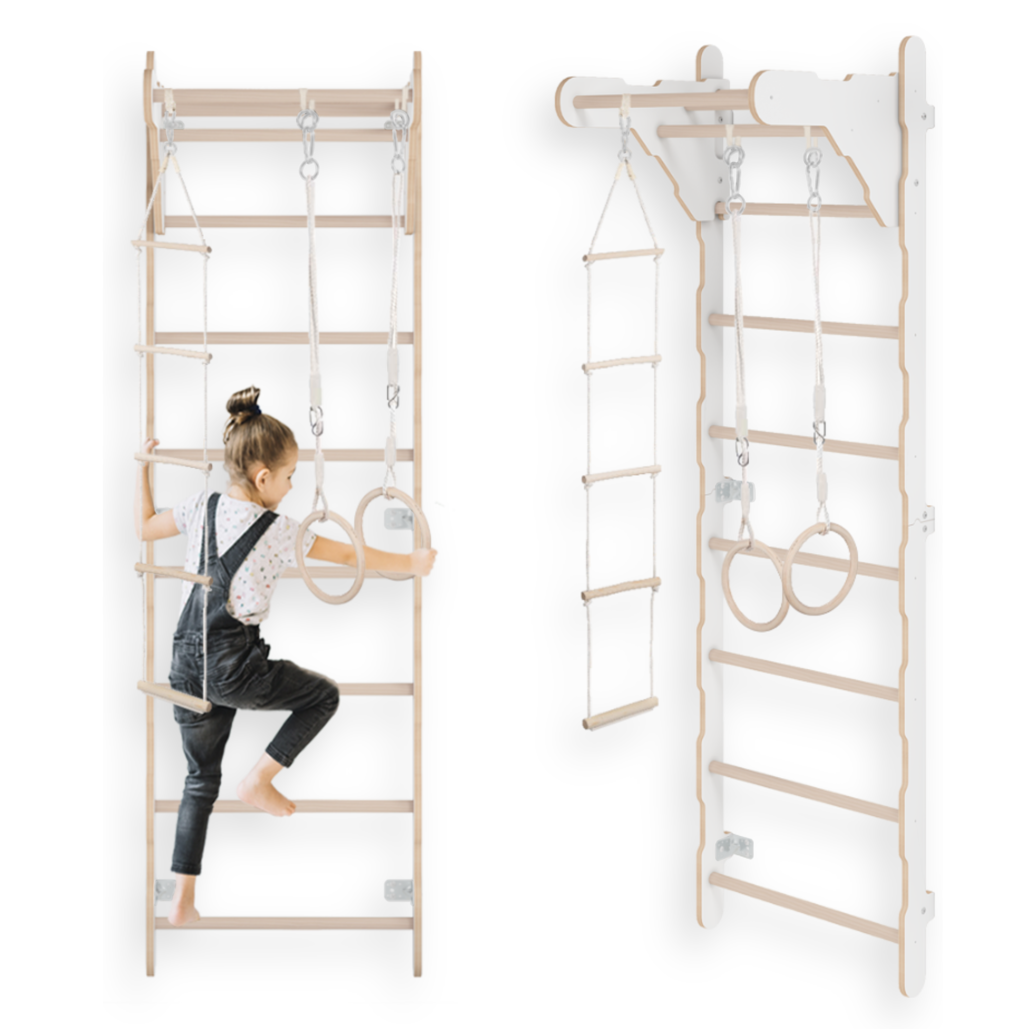 MAMOI® Children’s Gymnastic Ladder (210 cm) | Wall-Mounted Training Ladder | Rope Ladder for Kids | Wooden Indoor Playground | Gymnastic Rings | 100% ECO | Made in EU-0
