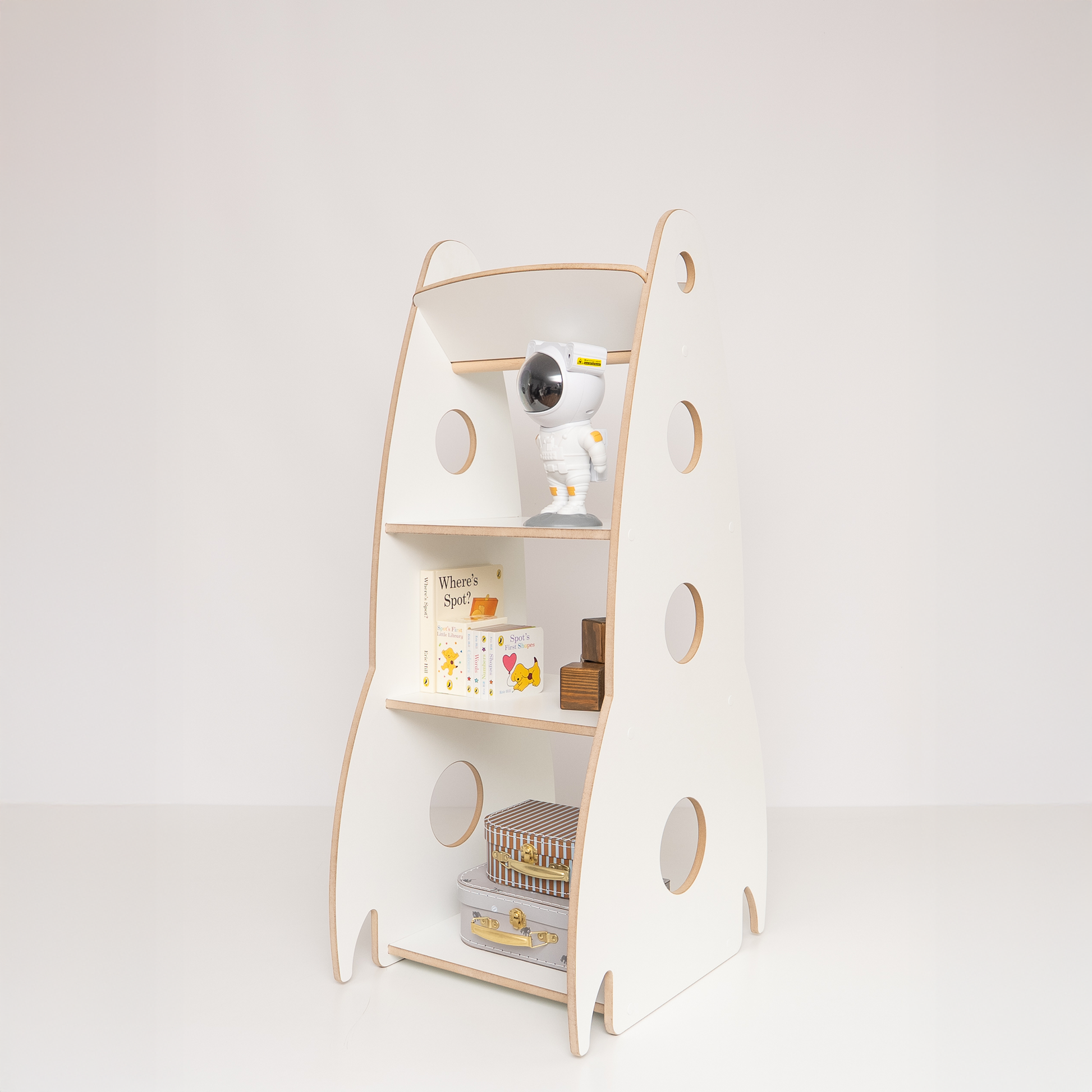 MAMOI® Children’s rocket-shaped bookshelf, wooden Montessori bookcase, kids book and toy organizer, shelf for children’s room, 100% ECO, Made in EU-0