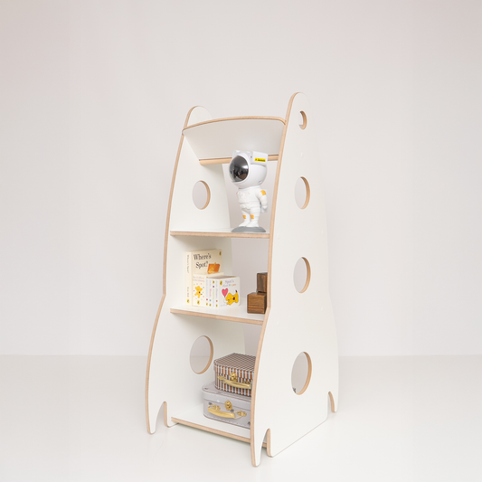 MAMOI® Children’s rocket-shaped bookshelf, wooden Montessori bookcase, kids book and toy organizer, shelf for children’s room, 100% ECO, Made in EU-0