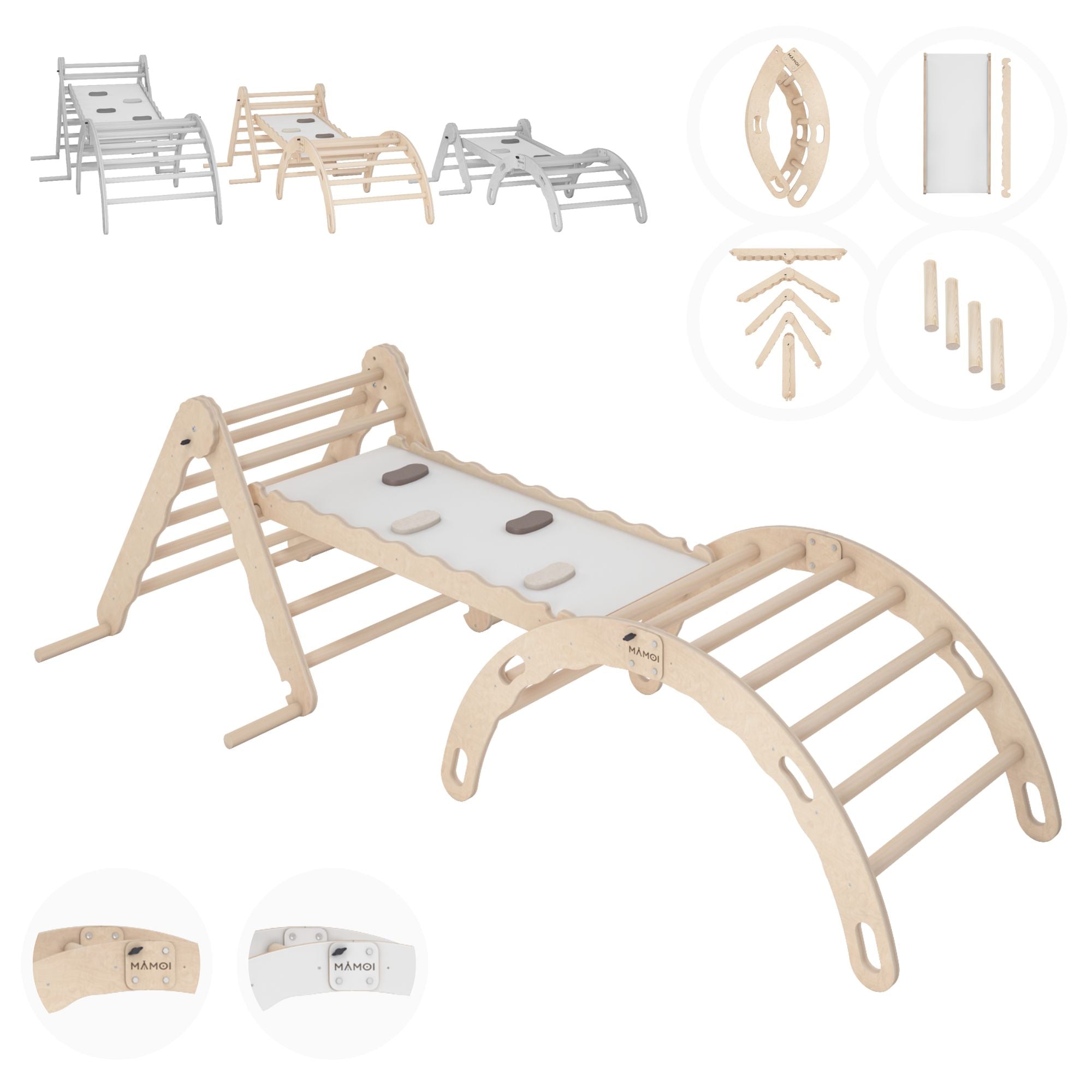 MAMOI® SET: Climbing frame, triangle and slide, Indoor wooden baby gym for toddlers, Toddler rockers, Climbers & play structures montessori from age 1-3 year old-0