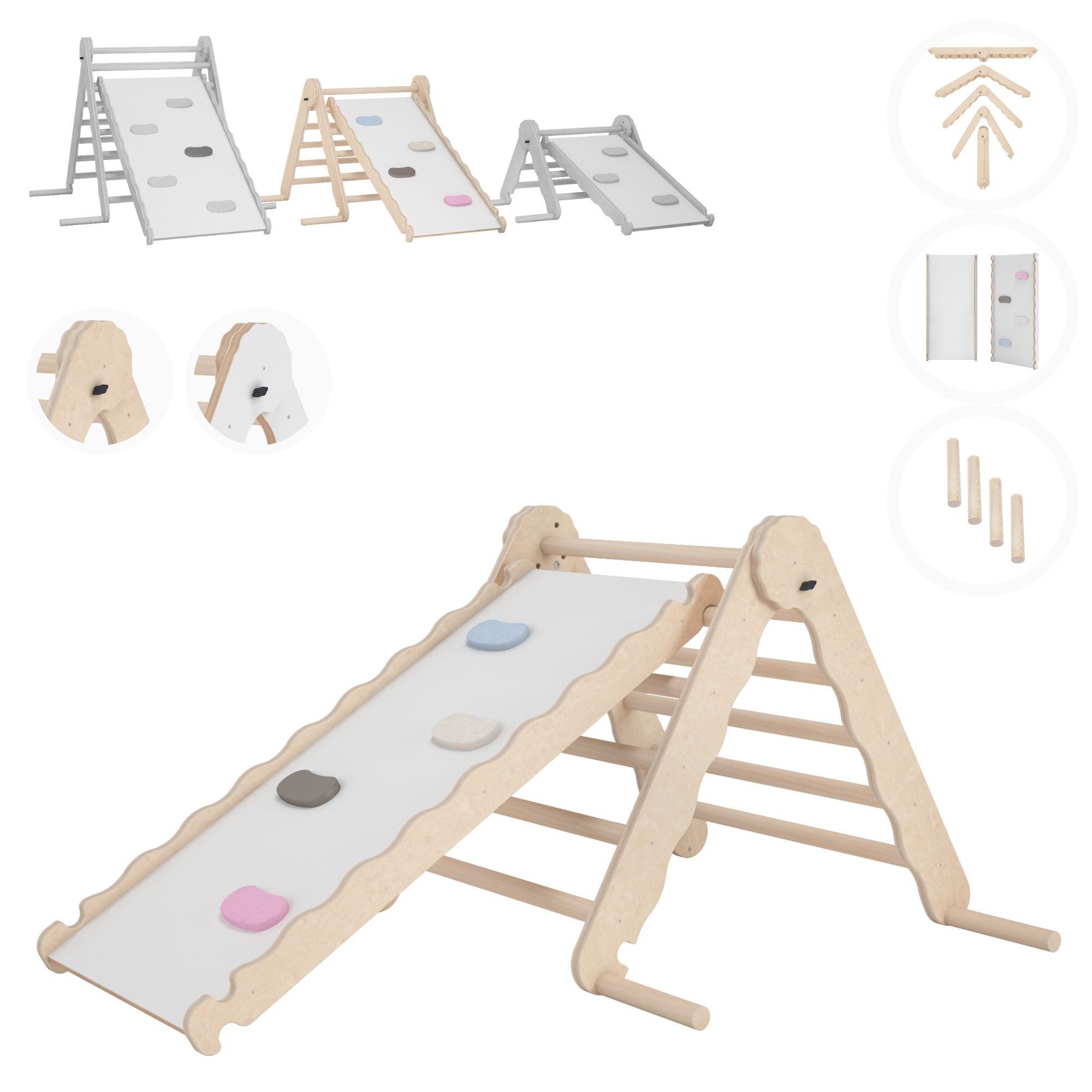 MAMOI® Indoor climbing triangle with slide for kids, Baby climbing frame, Wooden toddler gym for children outside and outdoor, Frames and slides, montessori toys for toddlers age 1-3-0