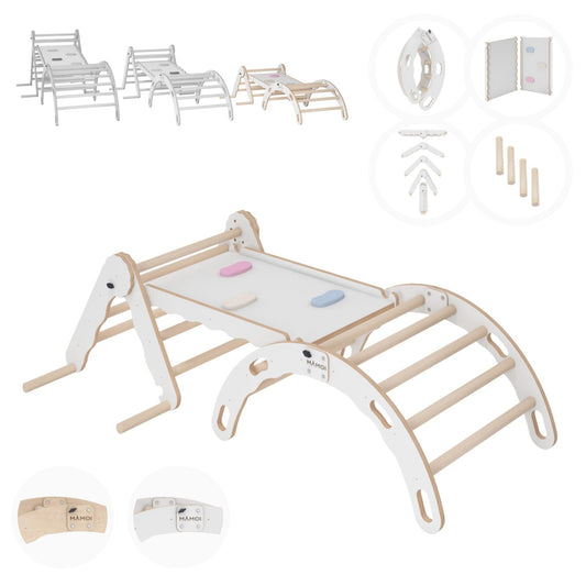 MAMOI® Set: Climbing triangle + Cradle + Slide for children | Climbing frame and slide for kids minimalist design | Yarnwood triangle for toddlers with slide 100% ECO | Made in EU-0