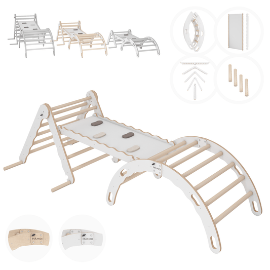 MAMOI® Set: Climbing triangle + Cradle + Slide for children | Climbing frame and slide for kids minimalist design | Yarnwood triangle for toddlers with slide 100% ECO | Made in EU-0