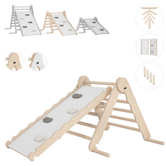 MAMOI® Indoor climbing triangle with slide for kids, Baby climbing frame, Wooden toddler gym for children outside and outdoor, Frames and slides, montessori toys for toddlers age 1-3-0