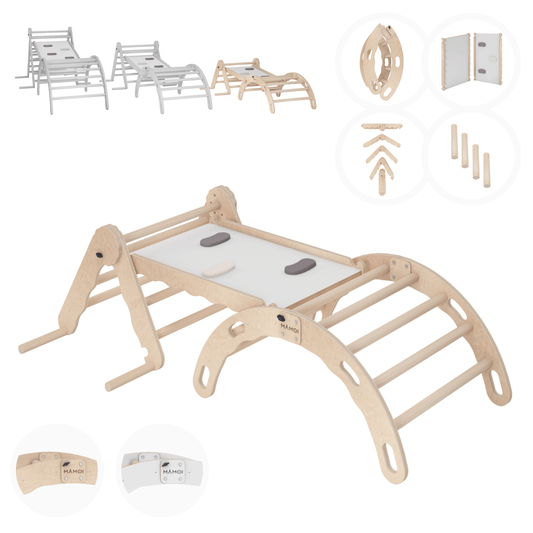 MAMOI® SET: Climbing frame, triangle and slide, Indoor wooden baby gym for toddlers, Toddler rockers, Climbers & play structures montessori from age 1-3 year old-0