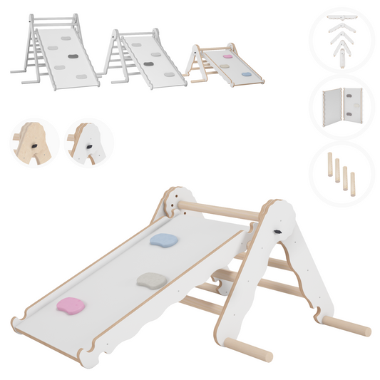 MAMOI® Indoor climbing triangle with slide for kids, Baby climbing frame, Wooden toddler gym for children outside and outdoor, Frames and slides, montessori toys for toddlers age 1-3-0