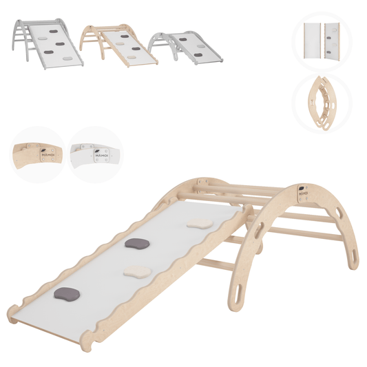 MAMOI® Indoor climbing frame for toddlers, Wooden baby gym with slide, Play gym rocker toys made of wood for toddler, Rockers montessori climbing frame age 1-3-0