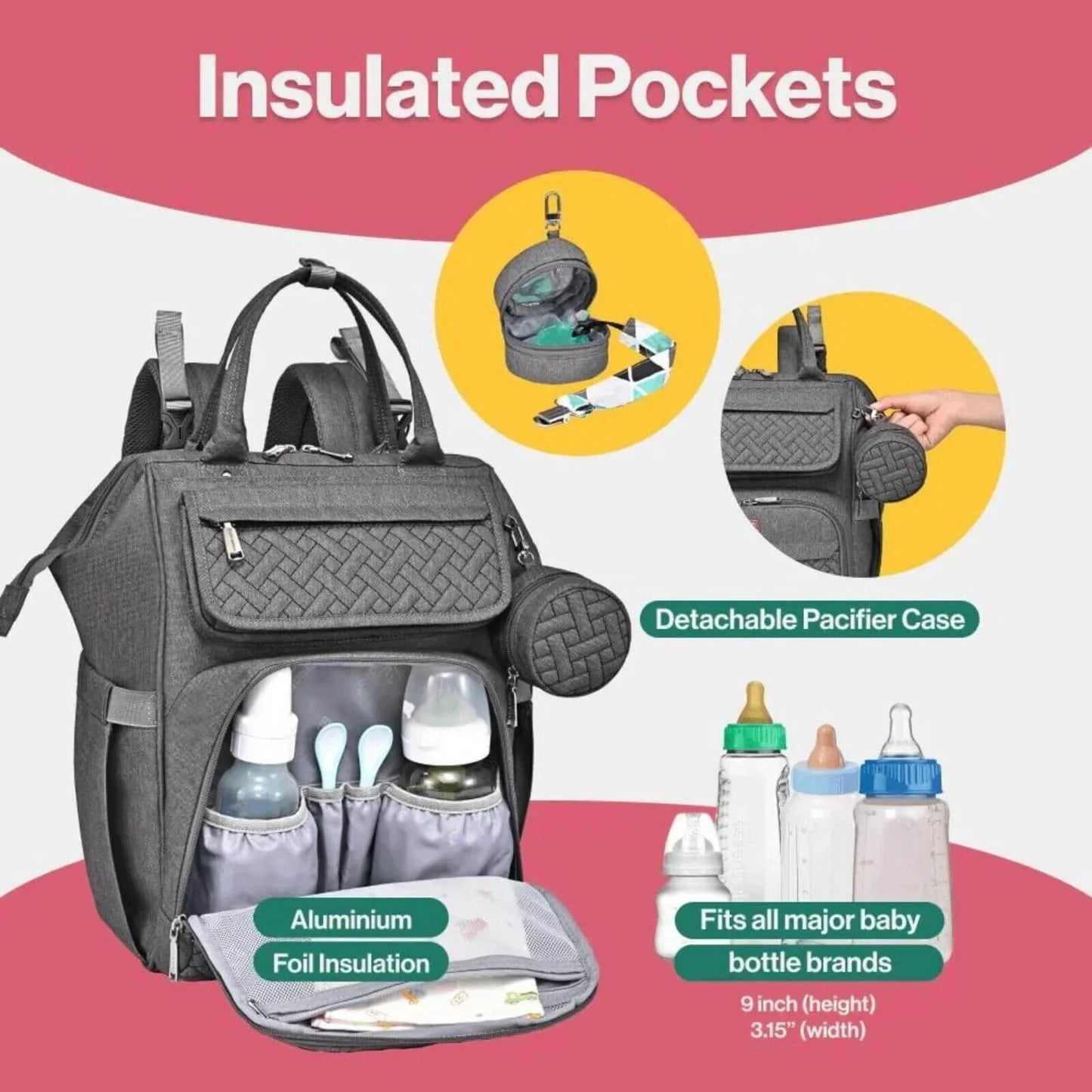 BabbleRoo Wide Top Nappy Backpack - Dark Grey