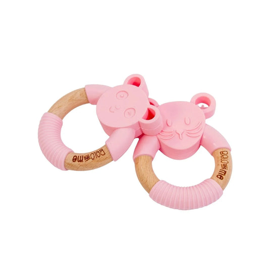 Belo&Me Penny Panda Animal Wood Teether 3+ months - Pink