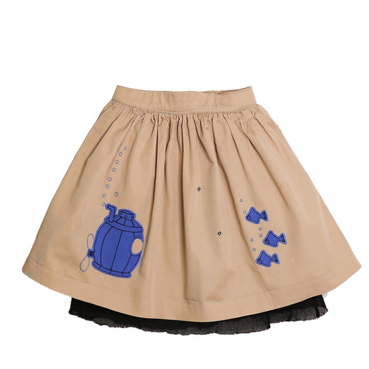 MAGIC MENDING PRELOVED Beige Cotton Skirt with Submarine, 8 years-0