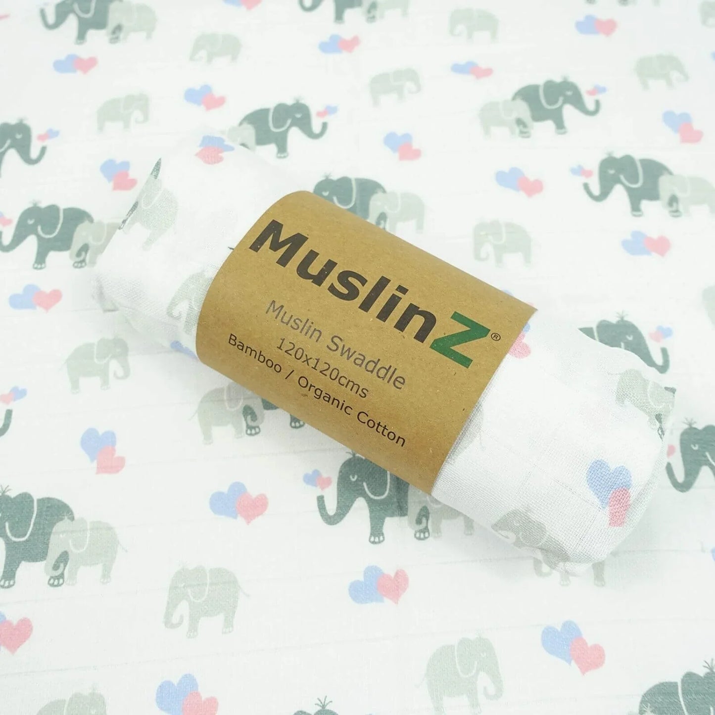 MuslinZ Bamboo/Organic Cotton Muslin Swaddle 120x120cm - Elephant