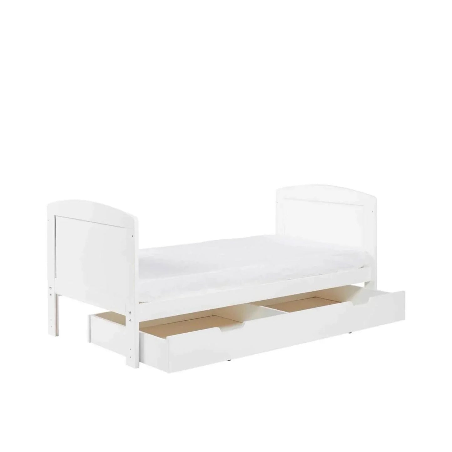 Ickle Bubba Coleby Scandi Cot Bed with Under Drawer Scandi White - Premium Sprung Mattress