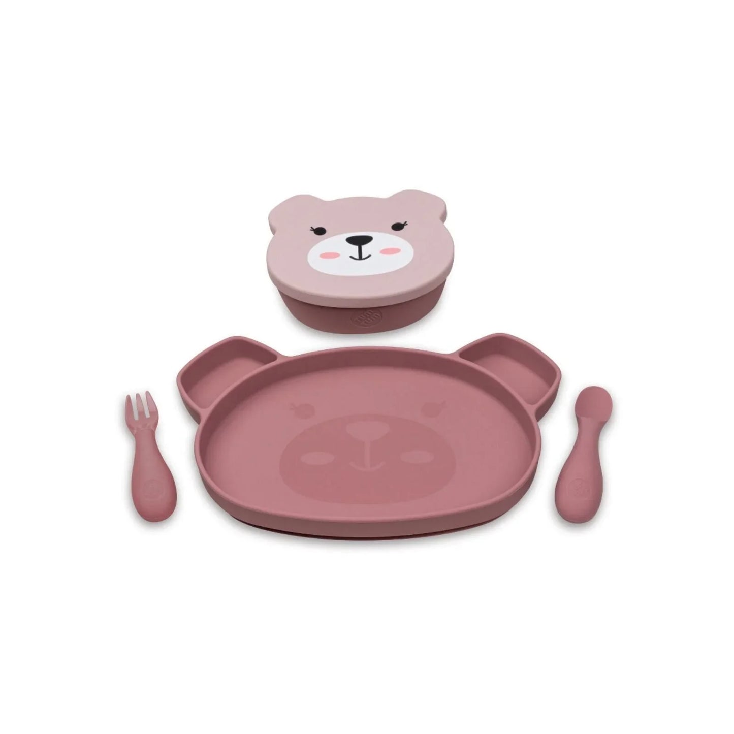 TUM TUM Silicone Weaning Bowl & Spoon Set Betsy Bear - Pink