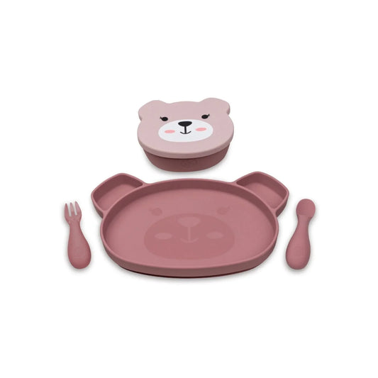 TUM TUM Silicone Weaning Bowl & Spoon Set Betsy Bear - Pink